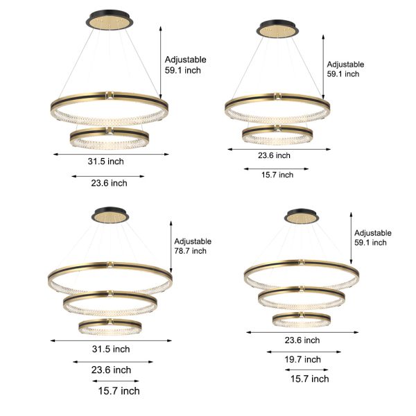 Simple Circles Rings Three Step Dimming Brushed Gold Modern Chandelier - Image 10
