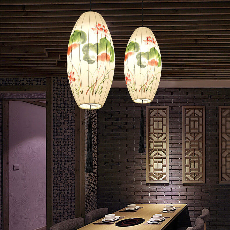 15-1490b2a0-7817-48d7-b8b5-06bd7e553bfa.jpg Oriental Antique Handmade Oval Lantern Fabric 1-Light Pendant Light - Image 1