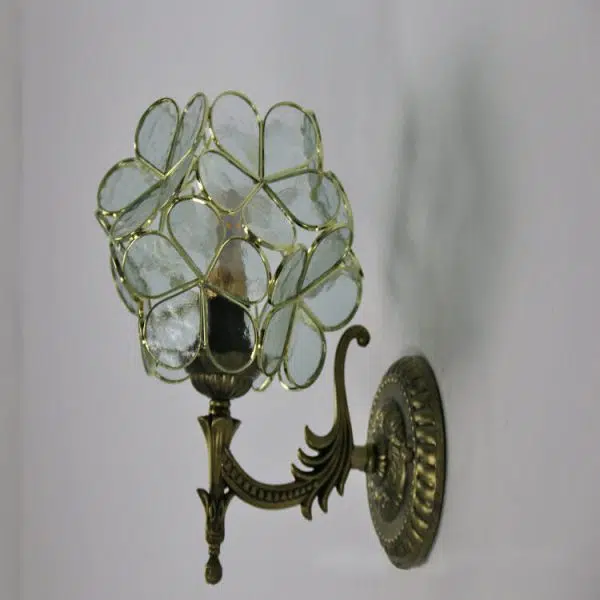 European Vintage Tiffany Flower Shaped Glass Metal 1-Light Wall Sconce Lamp - Image 6