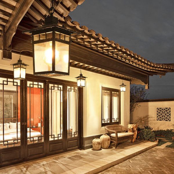 Outdoor European Square Cage Aluminum Glass 1-Light Waterproof Patio Pendant Light - Image 15