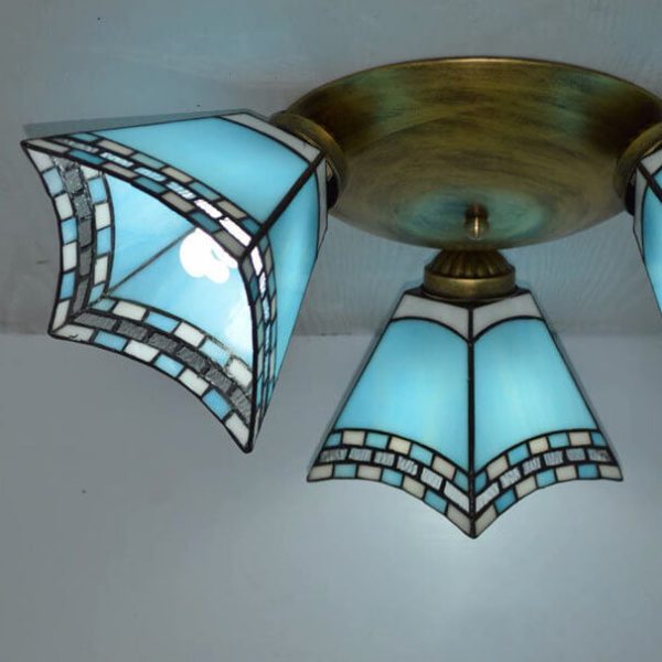 Tiffany Light Luxury Stained Glass Horn 3-Light Semi-Flush Mount Lighting - Image 5