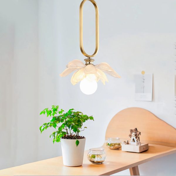 Creative Lotus Flowers Luminous Copper Oval Ring LED Modern Pendant Lights - Image 4