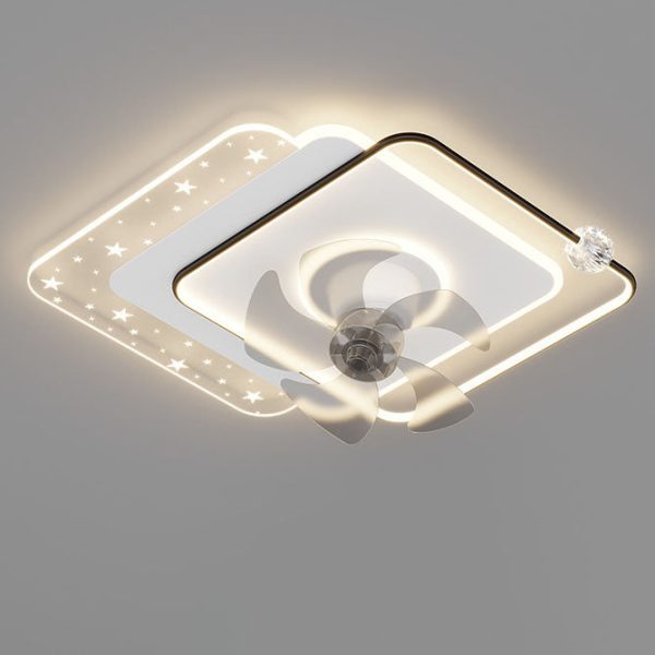 Contemporary Creative Iron Acrylic Round Square LED Semi-Flush Mount Ceiling Fan Light For Bedroom - Image 20