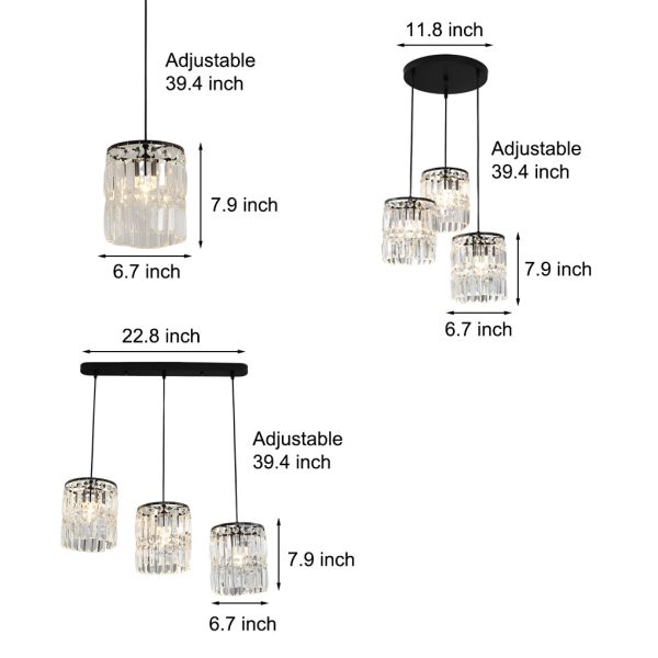 Cylindrical Crystal Shade Three Step Dimming Nordic Hanging Lights Fixture - Image 15