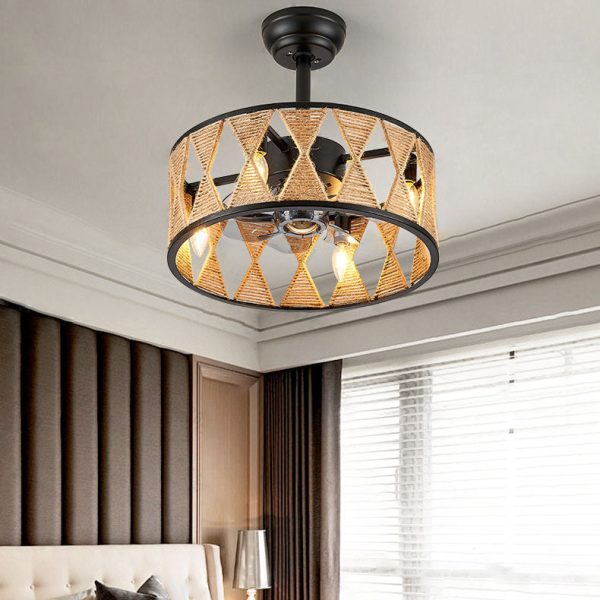 Industrial Round Twisted Rope Iron 4-Light Downrods Ceiling Fan Light - Image 11