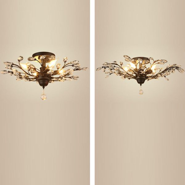 Traditional European Branch Iron Crystal 4/5/6 Light Semi-Flush Mount Ceiling Light For Living Room - Image 19