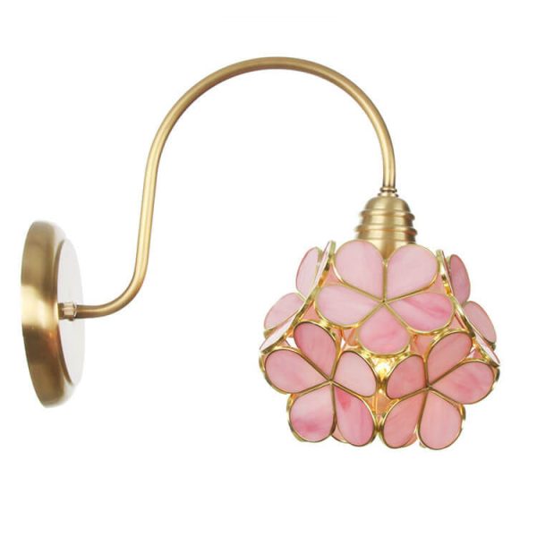 European Tiffany Vintage Brass Glass 1-Light Wall Sconce Lamp - Image 10