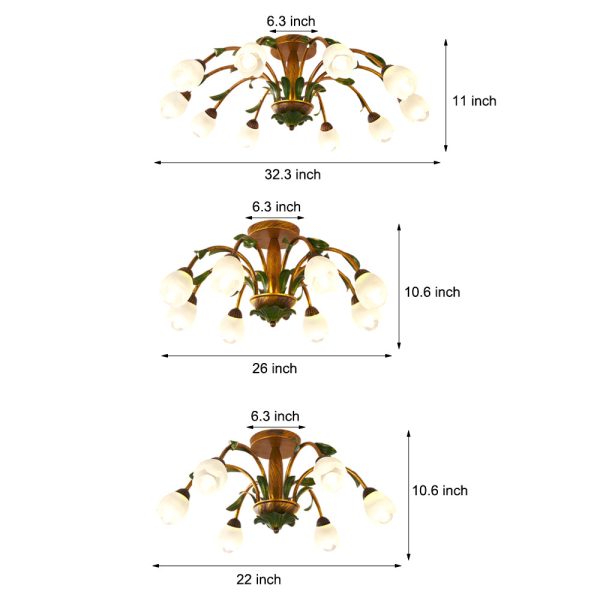 Pastoral Creative Flowers 3 Step Dimming American Style Ceiling Light Fixture - Image 9