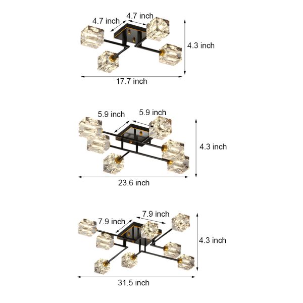 Modern Copper Crystal Cube Semi-Flush Mount Light Fixture, 4/6/8-Light - Image 9