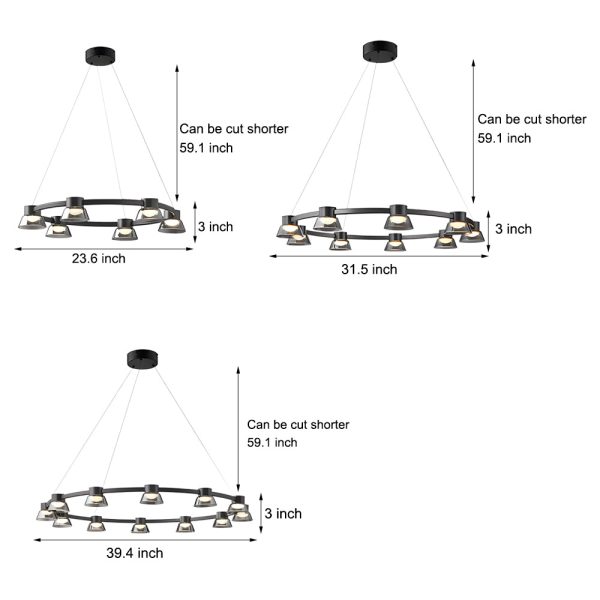 Ring LED Pendant with Smoke Gray Glass Shades - Image 9