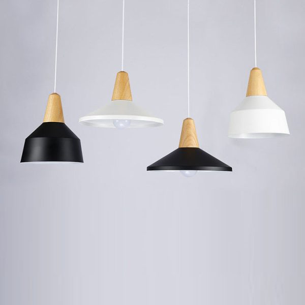 Modern Minimalist Round Cone Trapezoid Iron Wood 1-Light Pendant Light For Living Room - Image 12