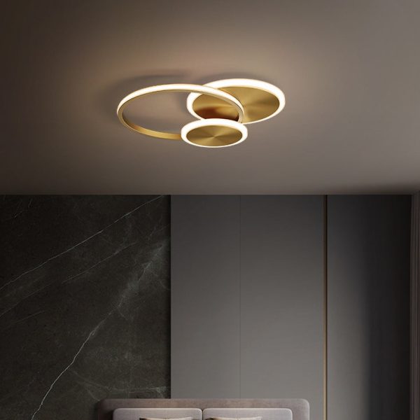 Modern Minimalist Triple Circle Full Copper Acrylic LED Flush Mount Ceiling Light For Bedroom - Image 2