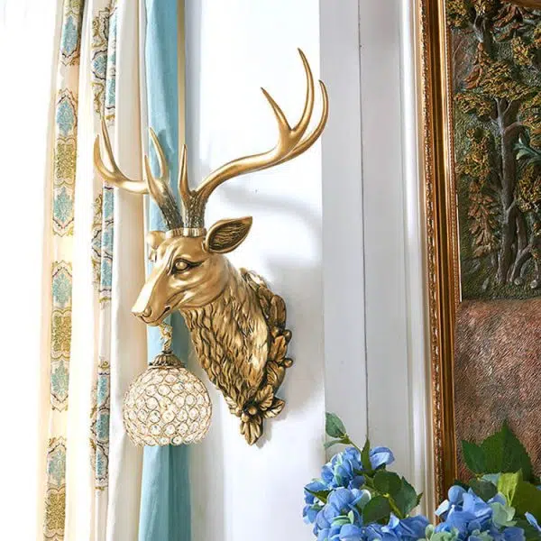 European Retro Deer Head Resin 1-Light Wall Sconce Lamp - Image 4