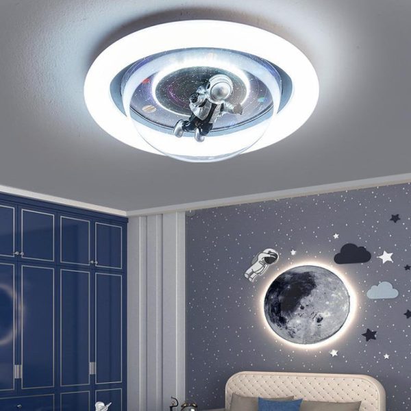 Contemporary Creative Cartoon Planet Resin Astronaut Acrylic Round Shade LED Kids Flush Mount Ceiling Light For Bedroom - Image 4