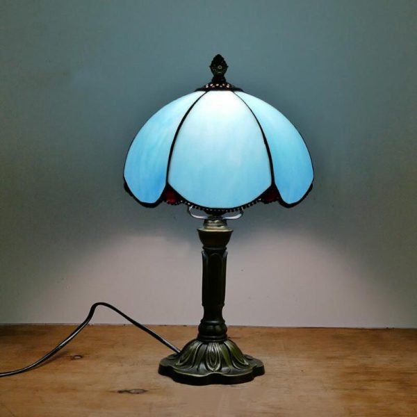 European Simple Tiffany Blue Glass Petal Design 1-Light Table Lamp - Image 7