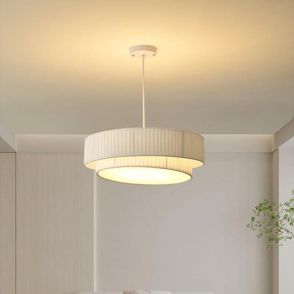 Contemporary Scandinavian Round Iron Acrylic Fabric 4/5 Light Pendant Light For Living Room - Image 27