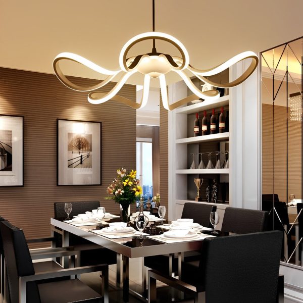 Curves Flower Petals Stepless Dimming White Nordic LED Chandelier - Image 12