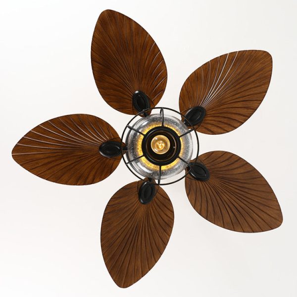 Traditional Rustic Lantern Banana Shaped Fan Leaf Iron Glass 1-Light Downrods Ceiling Fan Light For Outdoor Patio - Image 8