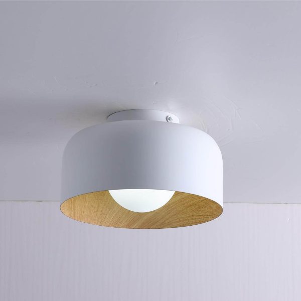 Minimalist Dome Wood Grain Iron 1-Light Semi- Flush Mount Ceiling - Image 11