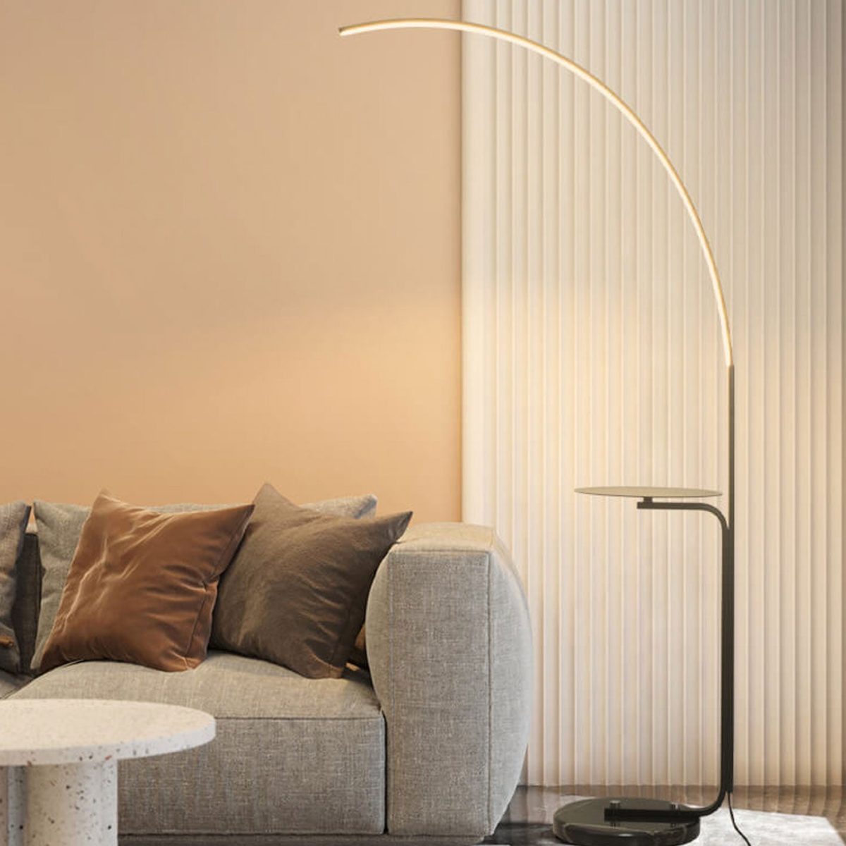 Nordic Minimalist Line Bending with Tray LED Standing Floor Lamp - Image 18