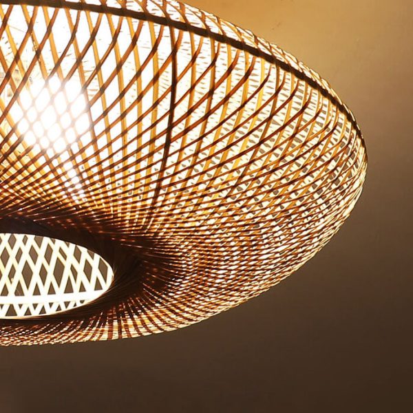 Japanese Bamboo Weaving Round Flying Saucer 3-Light Semi-Flush Mount Light - Image 8