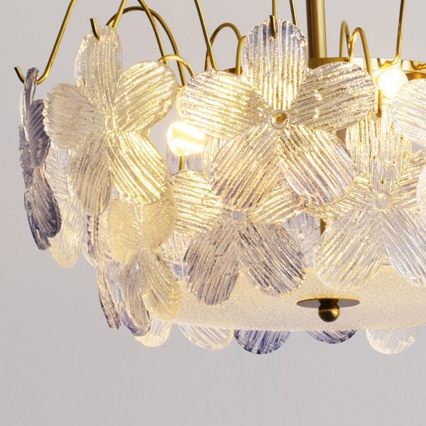 Traditional French Iron Glass Round Flower 5/6 Light Semi-Flush Mount Ceiling Light For Living Room - Image 6