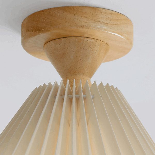 Japanese Simple Log Pleated Umbrella Cone 1-Light Semi-Flush Mount Ceiling Light - Image 9