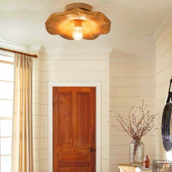 Japanese Wabi-sabi Lotus Leaf Resin 1-Light Semi-Flush Mount Ceiling Light - Image 2