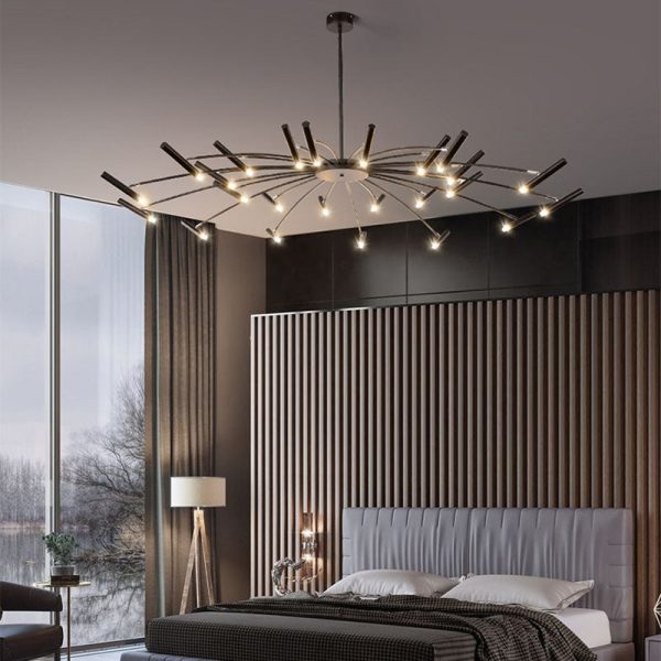 Contemporary Scandinavian Round Radioactive Iron Aluminum 12/24 Light Chandelier For Living Room - Image 2