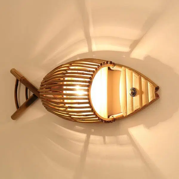 Vintage Bamboo Weaving Fish Shaped 1-Light Wall Sconce Lamp - Image 5