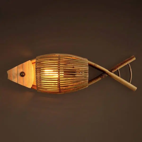 Vintage Bamboo Weaving Fish Shaped 1-Light Wall Sconce Lamp - Image 3