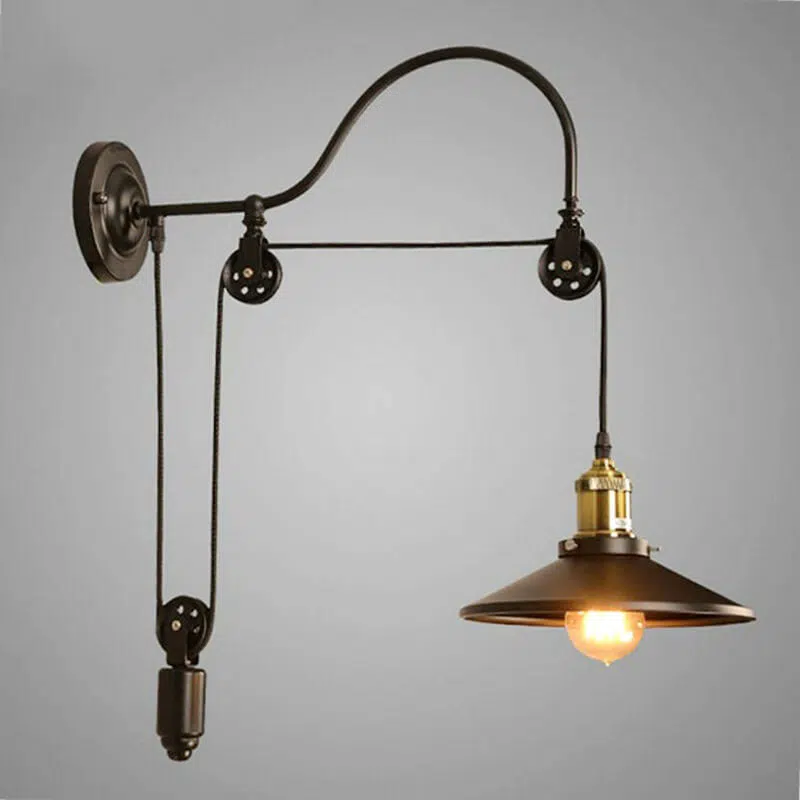 15608438316-1942086559.jpg Retro Industrial Wrought Iron 1-Light Pulley Wall Sconce Lamp - Image 1