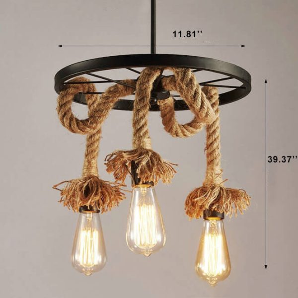 Retro Black Metal Wagon Wheel 3/6 Light Hemp Rope Chandeliers - Image 9