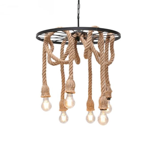 Retro Black Metal Wagon Wheel 3/6 Light Hemp Rope Chandeliers - Image 11