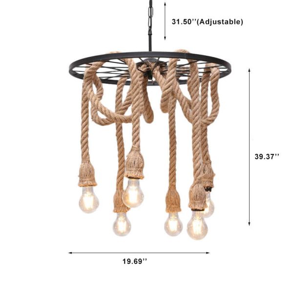 Retro Black Metal Wagon Wheel 3/6 Light Hemp Rope Chandeliers - Image 10