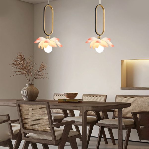 Creative Lotus Flowers Luminous Copper Oval Ring LED Modern Pendant Lights - Image 5