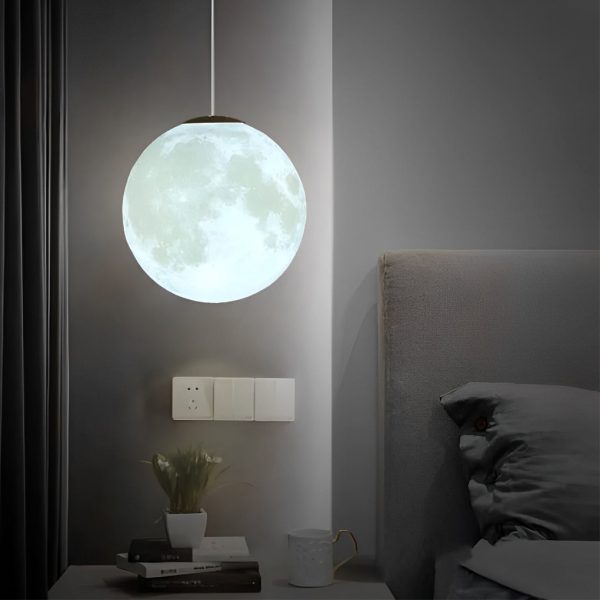 Round Moon Lunar 3D Creativity White Pendant Lamp Hanging Ceiling Lamp - Image 16