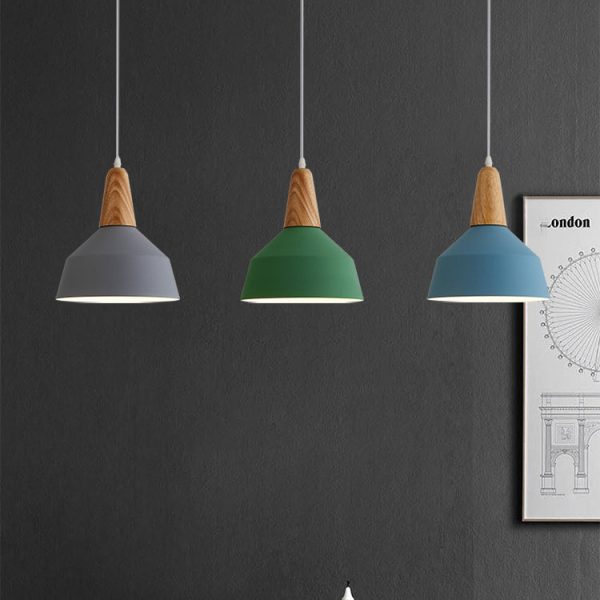 Nordic Minimalist Macaron Solid Color Aluminum Wood 1-Light Pendant Light - Image 11