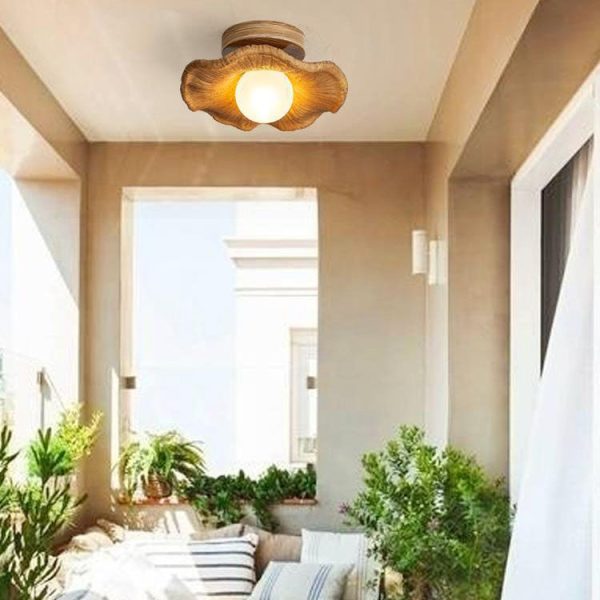 Japanese Wabi-sabi Lotus Leaf Resin 1-Light Semi-Flush Mount Ceiling Light - Image 23