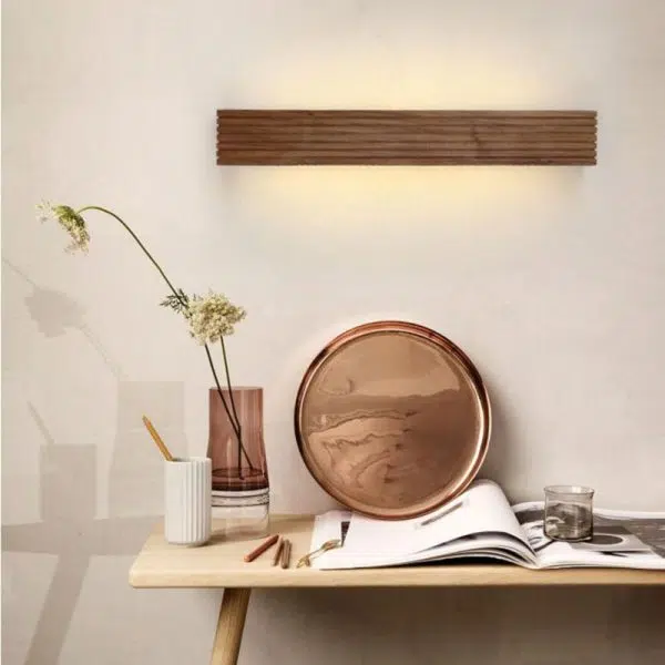 Traditional Chinese Striped Wood Cuboid LED Vanity Mirror Front Wall Sconce Lamp For Bathroom - Image 14