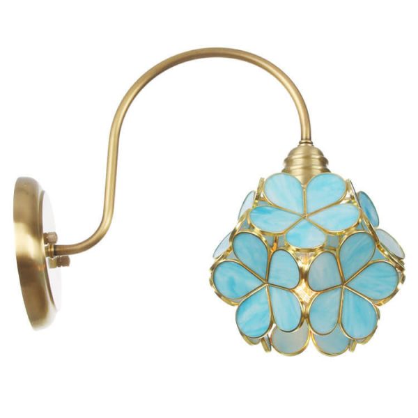 European Tiffany Vintage Brass Glass 1-Light Wall Sconce Lamp - Image 11