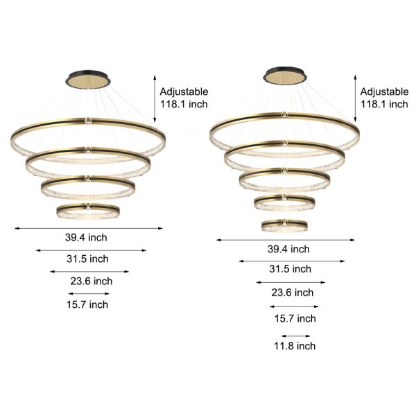 Simple Circles Rings Three Step Dimming Brushed Gold Modern Chandelier - Image 11