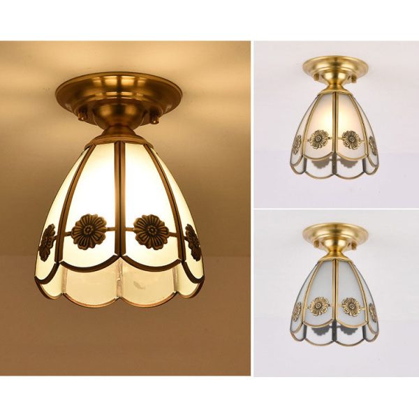 European Luxury Brass Glass Cone 1-Light Semi-Flush Mount Ceiling Light - Image 22