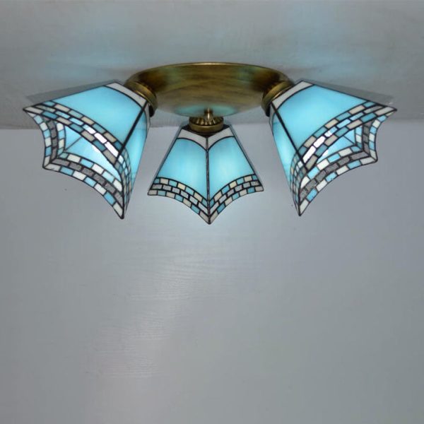 Tiffany Light Luxury Stained Glass Horn 3-Light Semi-Flush Mount Lighting - Image 12