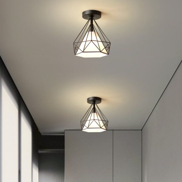 Scandinavian Modern Minimalist Iron Glass Ceramic Flower Diamond 1-Light Semi-Flush Mount Ceiling Light - Image 14