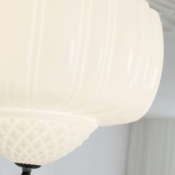 Modern Art Deco Iron Pumpkin Glass Shade 3-Light Flush Mount Ceiling Light For Living Room - Image 7