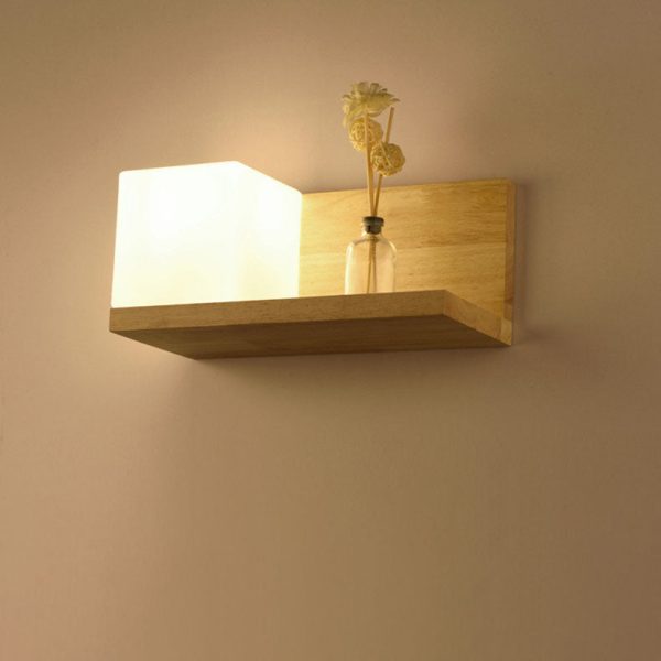 Japanese Minimalist Wood Square Glass 1-Light Wall Sconce Lamp - Image 8