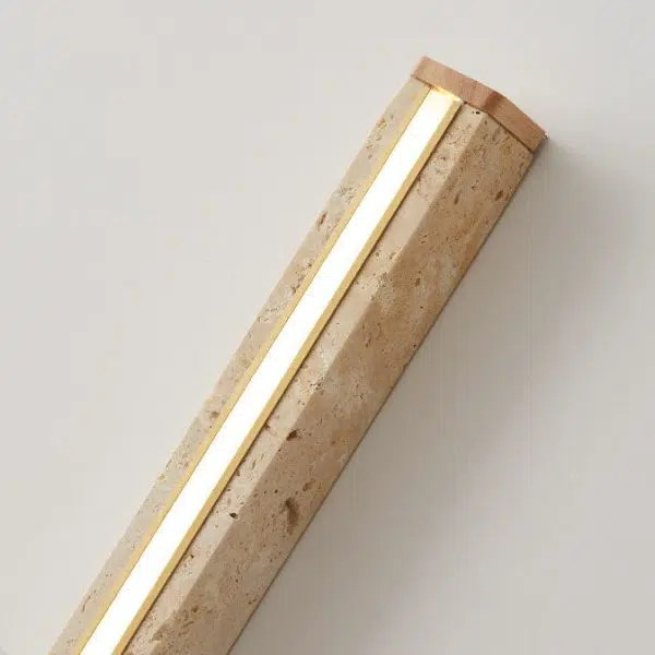 Japanese Wabi-Sabi Yellow Travertine Wood Long Strip LED Wall Sconce Lamp - Image 8