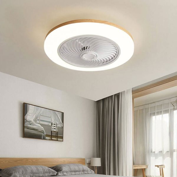 Modern Minimalist Wood Geometric LED Flush Mount Ceiling Fan Light - Image 2