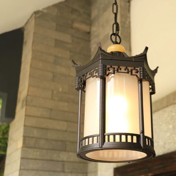 Retro Chinese Outdoor Waterproof Hexagonal Lantern 1-Light Patio Pendant Light - Image 19